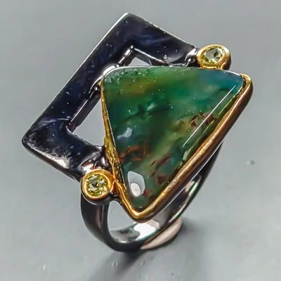 Fine jewelry Natural Moss Agate Ring 925 Sterling Silver Size 7.5 /R447322 - Image 1 of 4