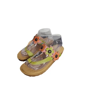 Spring Step L'Artiste Ludovica Green Wedge Flower Thong Sandals 38/7.5-8 - Picture 1 of 8