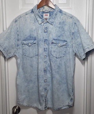 Levis Shirt Mens Size XL Nevin Stonewashed Bleached Short Sleeve Denim Button Up - Image 1 of 4