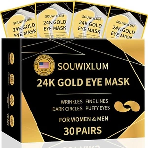 Under Eye Patches For Puffy Eyes 30Pairs, 24K Gold Eye Mask For Dark Circles and - Picture 1 of 7
