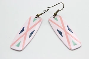 Lange Ohrhänger Vintage handbemalt glasiert Keramik Southwestern  - Bild 1 von 3