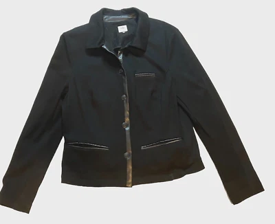 CAbi Style 3376 Tudor Blazer Black - Size Large Career Wear - Faux Leather Trim - Image 1 of 4