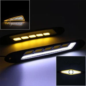 2Pcs White & Amber COB LED Car DRL Driving Daytime Running Fog Lamp Headlight - Bild 1 von 16