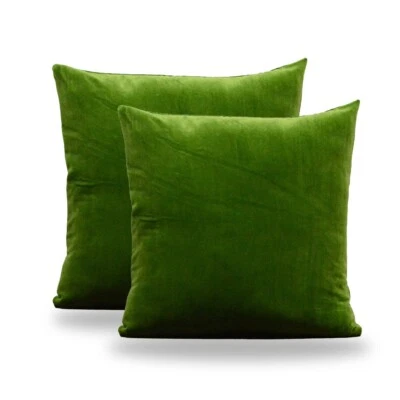 Set of 2 Moss Green Velvet Cushion Covers 18x18" | Soft Decorative Pillow Cases - Image 1 of 4