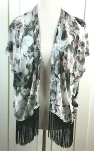 Abercrombie & Fitch Kids S/M Kimono Open-Front Sleeveless Cardigan Fringe Gray  - Picture 1 of 5