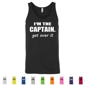 Im The Captain Get Over It Funny Workout Mens Boss Gym Tank Tops - Picture 1 of 11
