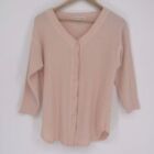 Victoria’s Secret V-Neck Button Front Waffle Knit Pajama Top Pink Women Sz Small