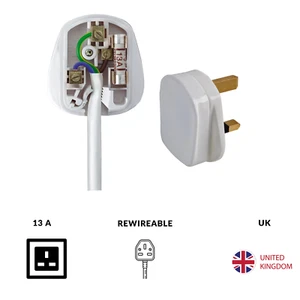 2-10 Rewireable Quick Fit 3 Pin UK Mains Plug Fitted with 13A Amp Fuse White - Picture 1 of 9