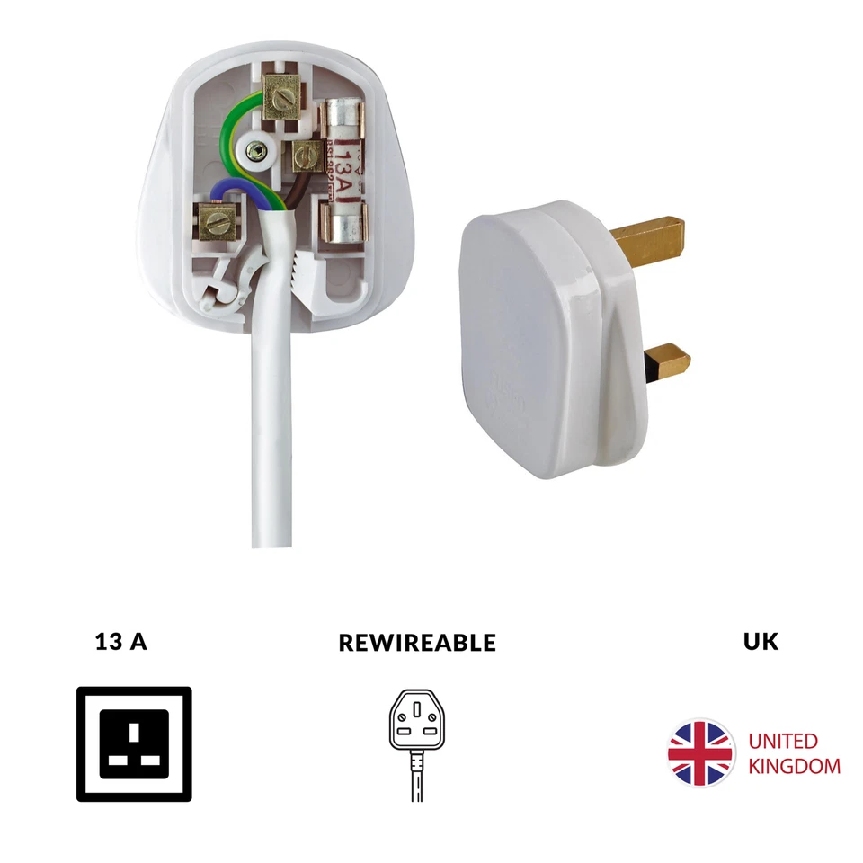 2-10 Rewireable Quick Fit 3 Pin UK Mains Plug Fitted with 13A Amp Fuse White - Image 1 of 1
