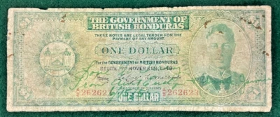 BRITISH HONDURAS (BELIZE) 1 DOLLAR PICK # 24b of 1949 w KING GEORGE VI BANK NOTE - Image 1 of 2