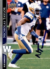 Nick Taylor Signed 2021 Upper Deck CFL Football card Winnipeg Blue Bombers