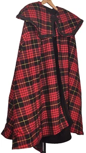 PELERINE CLOAK 3/4 Length Cape Plaid Tartan 100% Wool with Black Trim - Picture 1 of 6