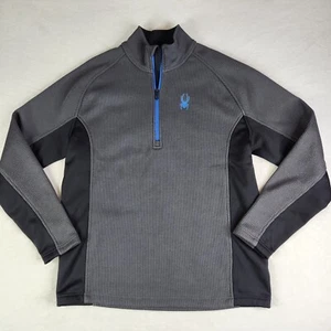 SPYDER Sweater Mens XL Gray Black Half 1/2 Zip Pullover Blue Embroidered Logo - Picture 1 of 7