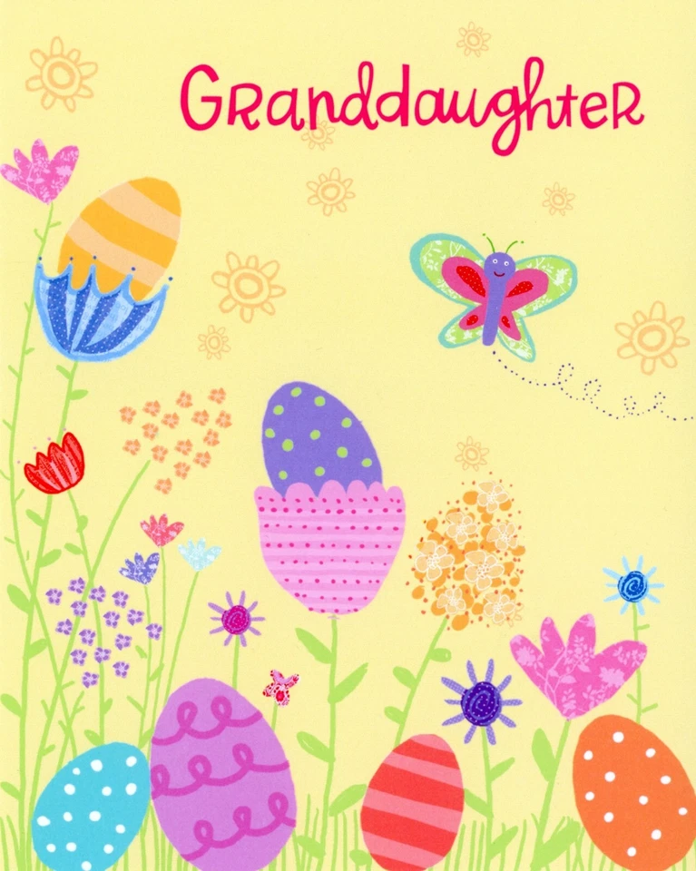 Cartão de Páscoa fofo PARA NETA, marca registrada de ovos de flor da primavera + envelope - Imagem 1 de 4