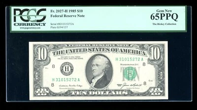 DBR 1985 $10 FRN St. Louis Gem Fr. 2027-H PCGS 65 PPQ Serial H31015272A - Image 1 of 2
