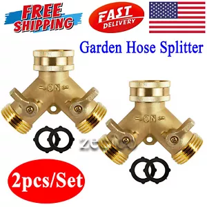 Solid Brass Double 2 Way Tap Garden Connector Adaptor Hose Splitter - 2 PCS/Set - Picture 1 of 8