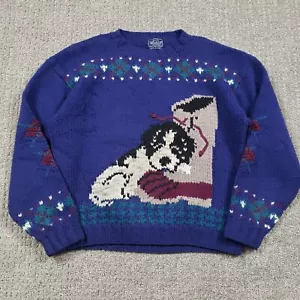 Suéter Mujer Woolrich Años 90 De Colección Grande Azul 100% Lana Cachorro Perro Grueso Tejido - Imagen 1 de 9