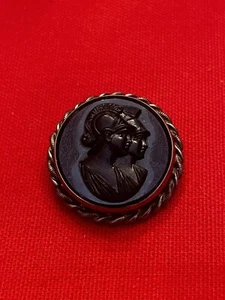 Antique Black Glass Jet Cameo Intaglio Sterling Silver Mourning Brooch Goth Rare - Picture 1 of 7