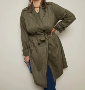 Ladies plus size 18 Autograph Khaki suedette belted trench coat New - Picture 1 of 4