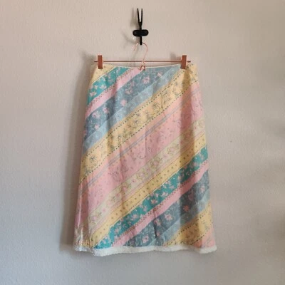 Vintage Multicolor Pastel Floral Midi Skirt Size 10 Cotton Sigrid Olsen Pink Blu - Image 1 of 4