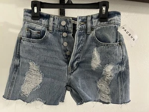 Pacsun 26 Baggy Jean Cut Off Shorts Women Distressed Raw Hem Denim New With Tag - Picture 1 of 8