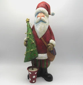 VINTAGE RESIN SANTA CLAUSE WITH CHRISTMAS TREE FIGURE EUC - Picture 1 of 14