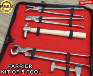 FARRIER HOOF TOOLS KIT 5-TOOLS CLINCHER, NAIL PULLER, HAMMER, TRIMMER, BUFFER - Picture 1 of 5