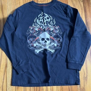 Y2K Old Navy Skulls & Dragon T-Shirt Goth Skater Grunge Kids Medium Glow In Dark - Picture 1 of 8