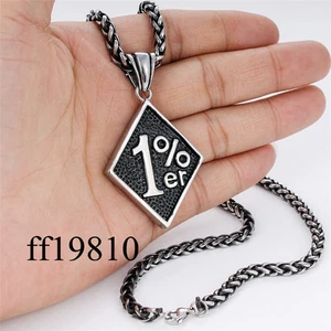 Herren Edelstahl geschnitzt 1%er Anhänger Halskette Weizen Gliederkette Schmuck GESCHENK - Bild 1 von 7