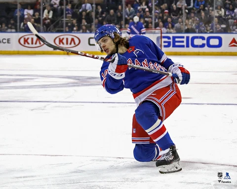Artemi Panarin New York Rangers Unsigned Blue Jersey Shooting Photograph Cover