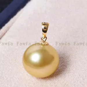 Genuine 9.5-10mm Natural South Sea Yellow Gold Round Pearl 14K Gold Pendant - Picture 1 of 6