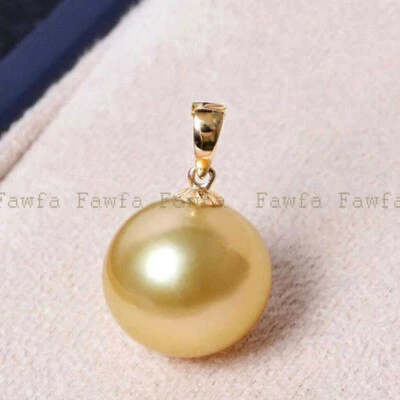 Genuine 9.5-10mm Natural South Sea Yellow Gold Round Pearl 14K Gold Pendant - Image 1 of 4
