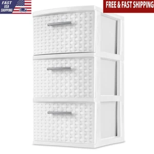 3 Drawer Storage Tower Opaque Plastic Easy Pull Handles Organizing Solution New - Picture 1 of 4
