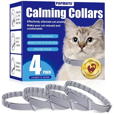 PUPMATE 4-Pack Adjustable Calming Collars for Cats with Cat Pheromones
