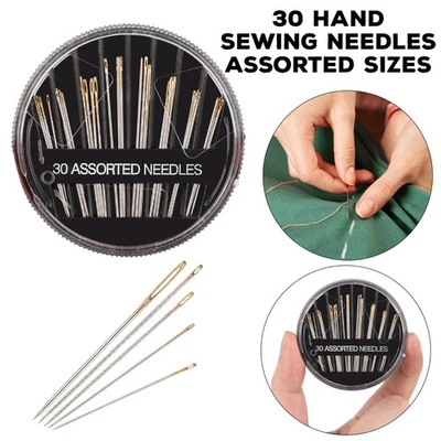 30 Stück Handnähnadeln Set Sortierte Goldene Öhr Stahl Nadeln Mit Rundem Etui - Bild 1 von 4