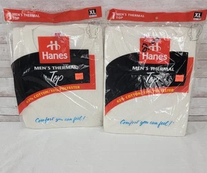 Lot 2 1997 Hanes Thermo Top Herren XL Langarmshirt Oberteil Waffelstrick Vintage  - Bild 1 von 13