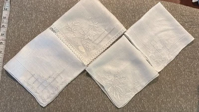Винтажный носовой платок комплект вышитый и кружевной белый лот из 4 свадьбы - Изображение 1 из 4