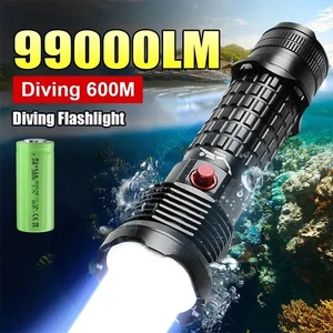 99000LM Powerful Scuba Diving Flashlight 600M Underwater Lamp  Diving Torch  - Picture 1 of 9