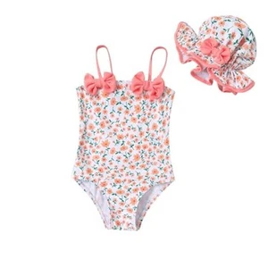 Toddler Baby Girl Swimsuit Infant One Piece 3-6 Months White Pink Flowers - Picture 1 of 6