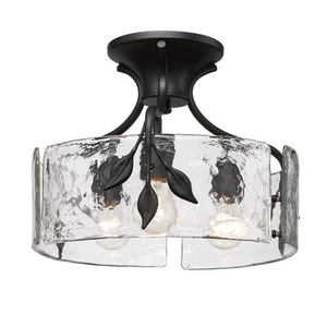 Golden Lighting 3160-SF HWG Calla 3 Light 15"W Semi-Flush Drum - Black - Picture 1 of 9