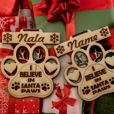 Personalised Dog Christmas Gift Decoration Tree Bauble Pet Dog Paw Custom LOVE