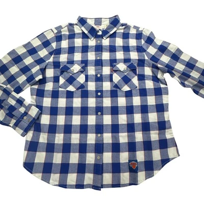 New York Knicks Shirt Womens XL Blue White NBA Basketball Plaid Button Down - Image 1 of 4