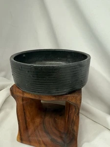 Vtg Zanesville Pottery Stoneage Modern Homespun Medium Low Bowl Matte Black - Picture 1 of 6