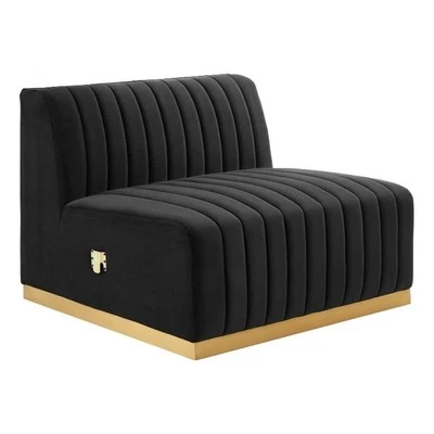 Modway Conjure Channel Tufted Performance Velvet Armless Chair in Gold/Black - Image 1 of 4