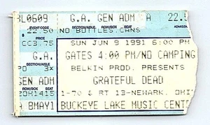Grateful Dead Concert Ticket Stub June 9 1991 Buckeye Lake Ohio - Picture 1 of 2