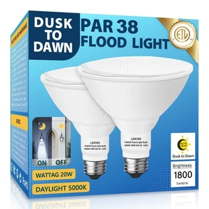 2 Pack LED PAR38 Dusk to Dawn Flood Light Bulbs Outdoor ,20W(200W Equivalent)... - Picture 1 of 6