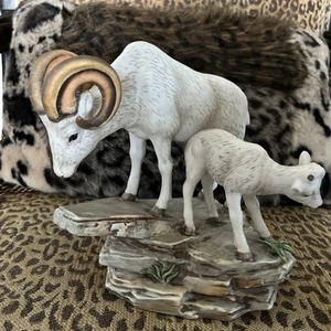 Vintage 1984 Homco Bighorn Sheep Ram & Lamb Masterpiece Porcelain Home Interiors - Picture 1 of 5