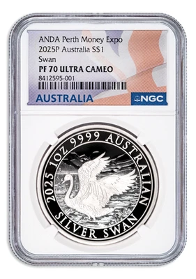 2025 Australia 1 oz Silver Swan Proof NGC PF70 UCAM ANDA Perth Money Expo - Image 1 of 2