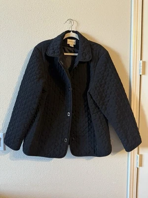 Chaqueta acolchada vintage St. John’s Bay para mujer XL negra plateada botones EE. UU. Foto 1 de 4