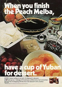 1970 General Foods Yuban Kaffee Pfirsich Melba Dessert Druck Anzeige - Bild 1 von 1